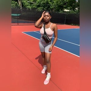 Pink Rib Contrast Detail High Neck Crop Top